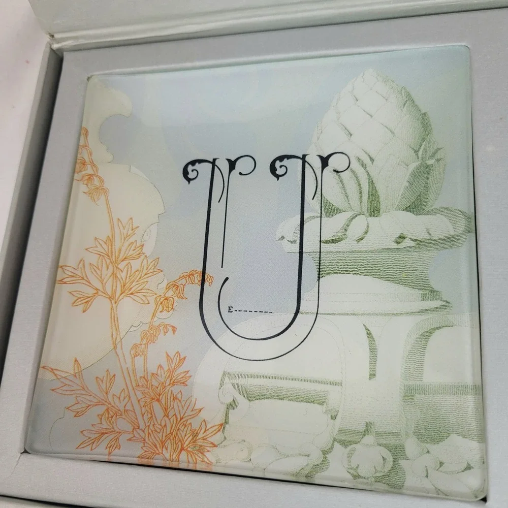 Fringe Studio Monogram U Soap and Glass Trinket Tray Gift Set Bamboo Gingergrass